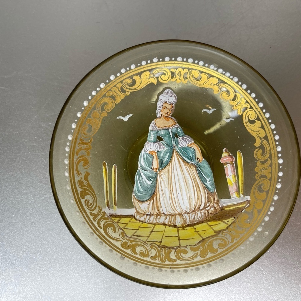 SALVIATI & C MURANO HAND PAINTED VENETIAN GLASS TRINKET DISH Bowl Yellow Italy